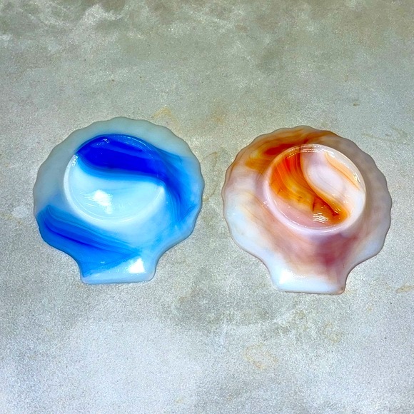 Akro Agate Slag Shell Trinket Dishes Vintage Pair of 2 Pristine Condition NWOT - Picture 5 of 11